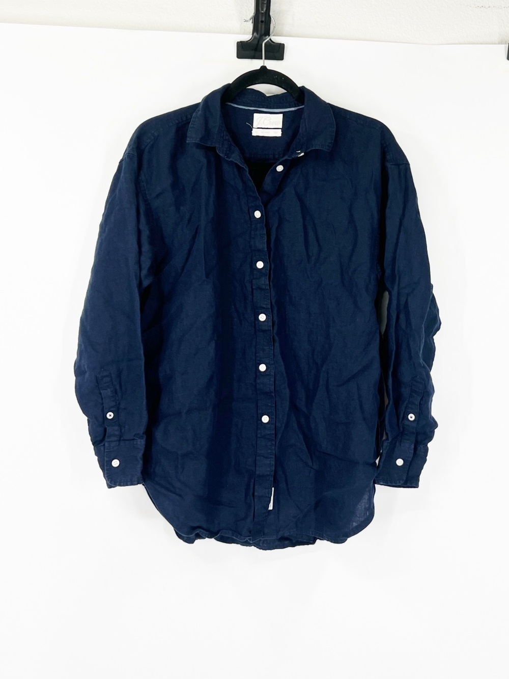 J. Crew Baird McNutt Irish Linen Relaxed Button Down Shirt Navy TALL